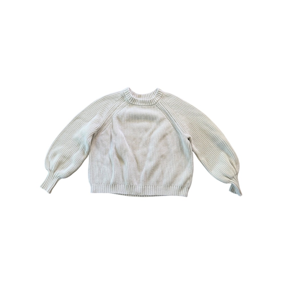 Free Assembly Womens Large Cream White Ribbed Knit Cotton Balloon Sleeve Sweater